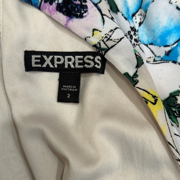 EXPRESS Womens Size 2 Watercolor Floral Fit Flare  Dress Y2K Party Going Out - Picture 12 of 15